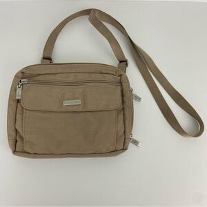 Baggallini Triple Zip Convertible Crossbody Bag Tan Nylon Adjustable Strap